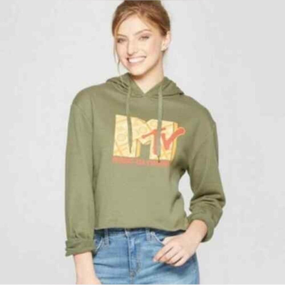 Cotton Blend MTV camo Green Cropped Hoodie- XXL